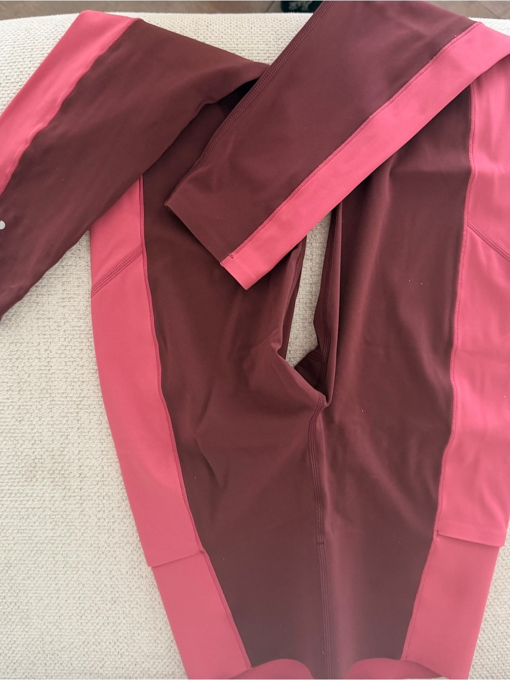 Sweaty Betty Colorblock Leggings in Maroon and Coral